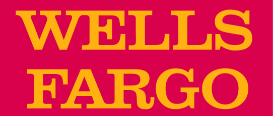 Logo of Wells Fargo with bold yellow text on a red background. The words 'WELLS FARGO' are displayed in uppercase letters, with 'WELLS' above 'FARGO,' representing the American multinational financial services company.